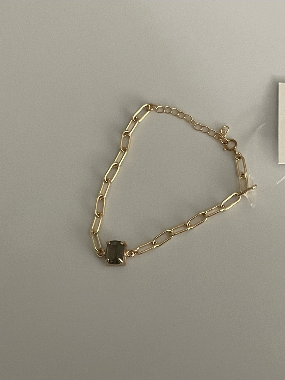Gold Link Bracelet with Smoky Rectangular Stone Accent- by Kara Tozer